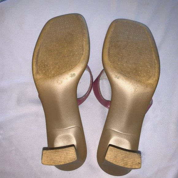 Saffron Womens Square Toe Block Heels Sandals Pink Ivory with Rhinestone US 8.5 - Picture 6 of 9